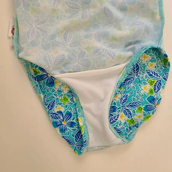 Tangerine One piece flower print swim suit 18 mo